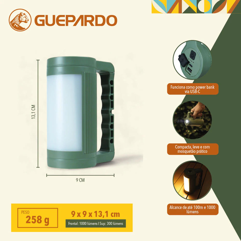 Lanterna / Lampião Tubelux com Power Bank 360° | Guepardo