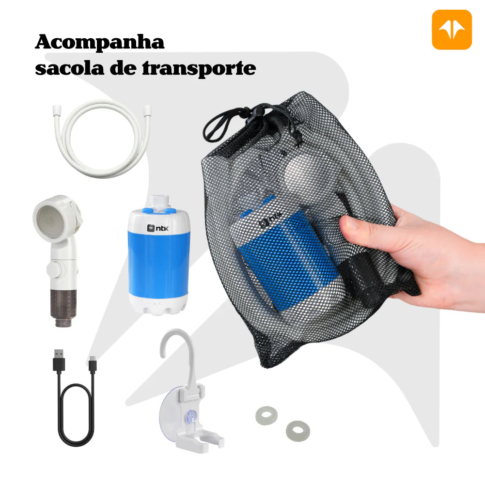 Ducha Recarregável Tucano NTK USB-C 2,2m | Portátil com Controle de Vazão